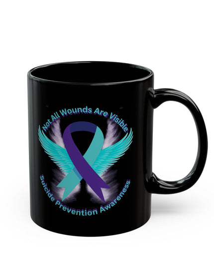 Not All Wounds Are Visible – Suicide Prevention Awareness Black Ceramic Coffee Mug