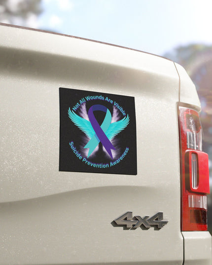 Suicide Prevention Awareness Car Magnet – Teal & Purple Ribbon Support Decal 5x5"