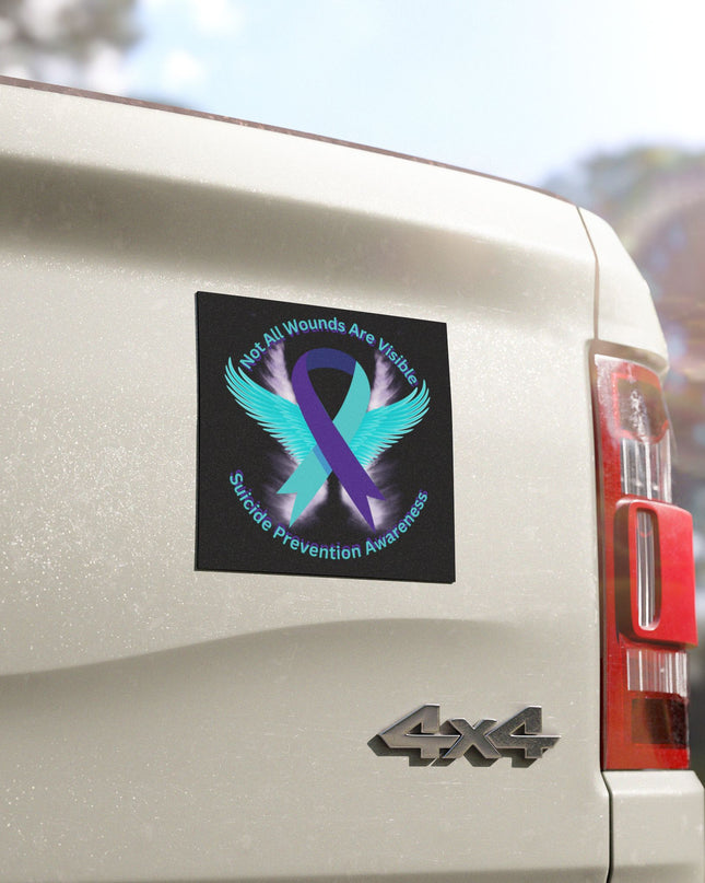 Suicide Prevention Awareness Car Magnet – Teal & Purple Ribbon Support Decal 5x5"