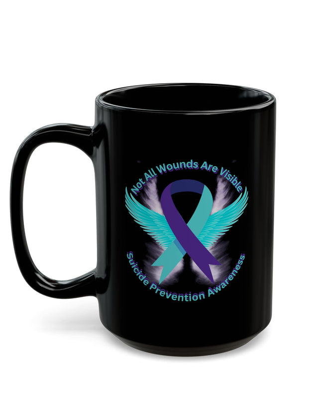 Not All Wounds Are Visible – Suicide Prevention Awareness Black Ceramic Coffee Mug
