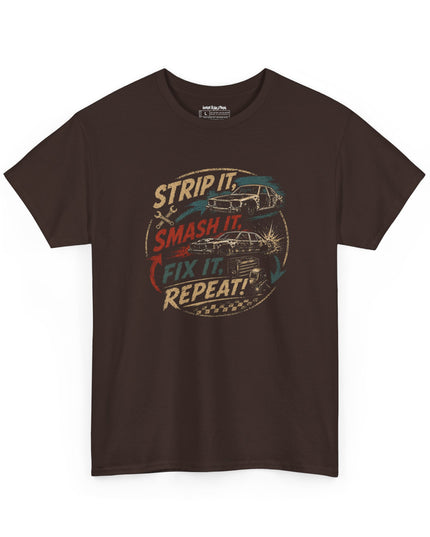 Demolition Derby – Strip It, Smash It, Fix It, Repeat – Unisex Heavy Cotton T-Shirt