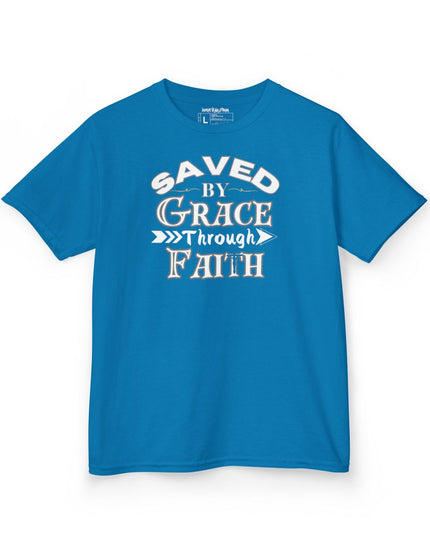 Saved By Grace Through Faith - Youth Gildan 5000B Heavy Cotton T-Shirt
