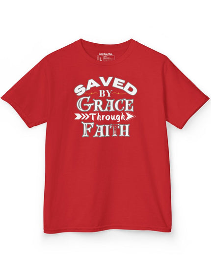 Saved By Grace Through Faith - Youth Gildan 5000B Heavy Cotton T-Shirt