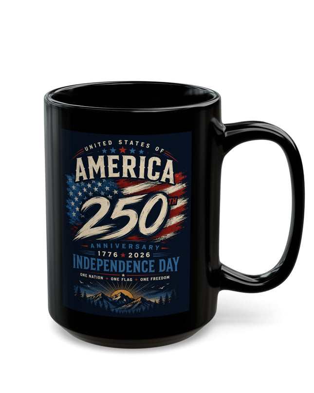 🇺🇸America 250th Anniversary Independence Day – Black Ceramic Coffee Mug (11oz & 15oz)