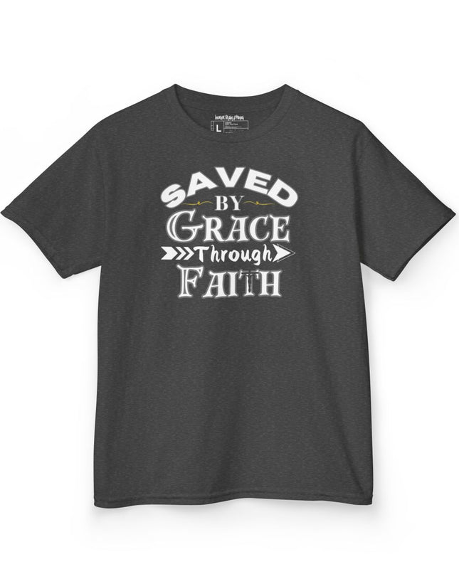 Saved By Grace Through Faith - Youth Gildan 5000B Heavy Cotton T-Shirt