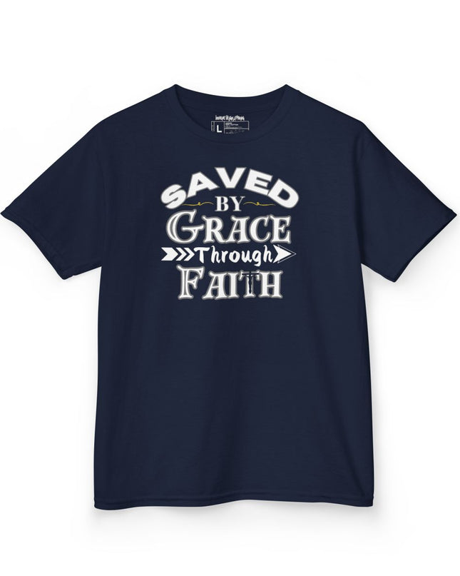Saved By Grace Through Faith - Youth Gildan 5000B Heavy Cotton T-Shirt