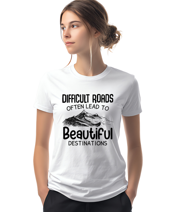 🌄 Difficult Roads Often Lead To Beautiful Destinations - Gildan Unisex T-Shirt