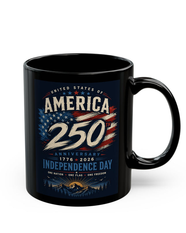 🇺🇸America 250th Anniversary Independence Day – Black Ceramic Coffee Mug (11oz & 15oz)