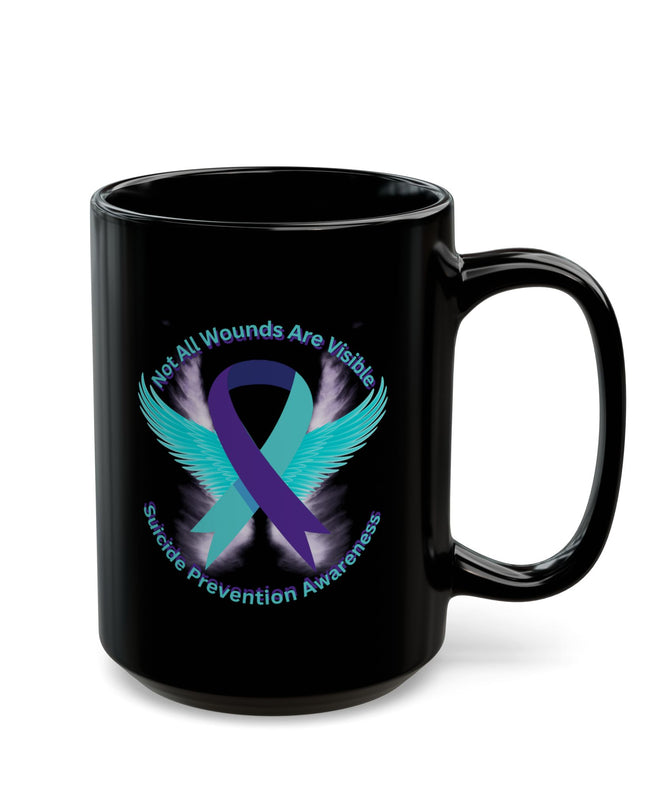 Not All Wounds Are Visible – Suicide Prevention Awareness Black Ceramic Coffee Mug