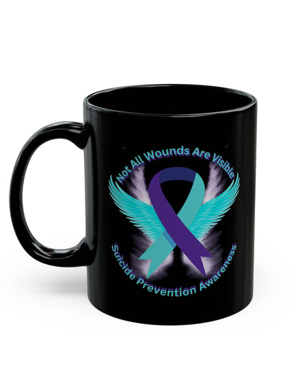 Not All Wounds Are Visible – Suicide Prevention Awareness Black Ceramic Coffee Mug