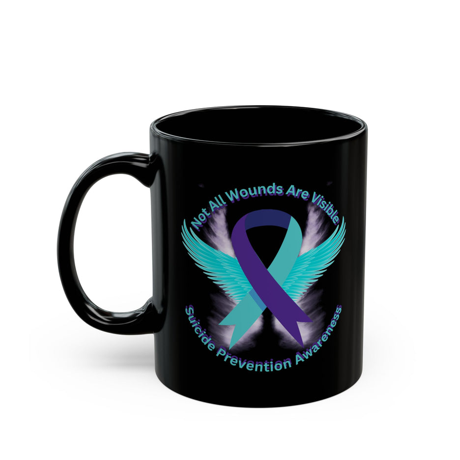 Not All Wounds Are Visible – Suicide Prevention Awareness Black Ceramic Coffee Mug