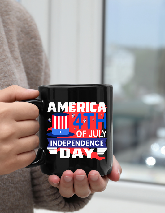 🇺🇸 America – 4th of July / Independence Day - Black Ceramic Coffee Mug (11oz & 15oz)