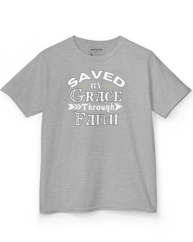 Saved By Grace Through Faith - Youth Gildan 5000B Heavy Cotton T-Shirt