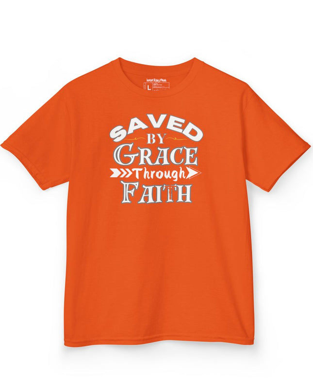 Saved By Grace Through Faith - Youth Gildan 5000B Heavy Cotton T-Shirt