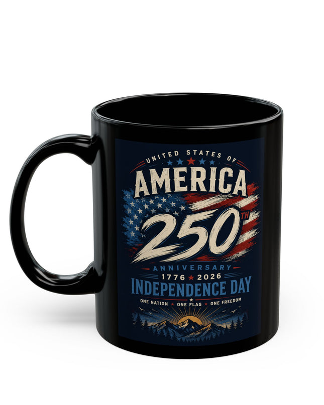 🇺🇸America 250th Anniversary Independence Day – Black Ceramic Coffee Mug (11oz & 15oz)