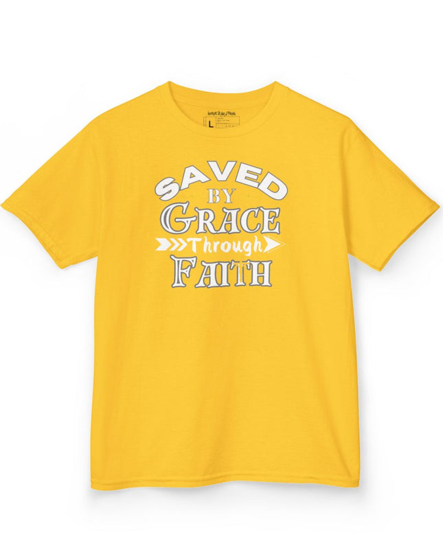 Saved By Grace Through Faith - Youth Gildan 5000B Heavy Cotton T-Shirt