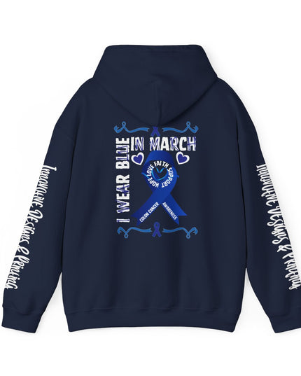 I Wear Blue In March - Colon Cancer Awareness - Unisex Heavy Blend Hoodie