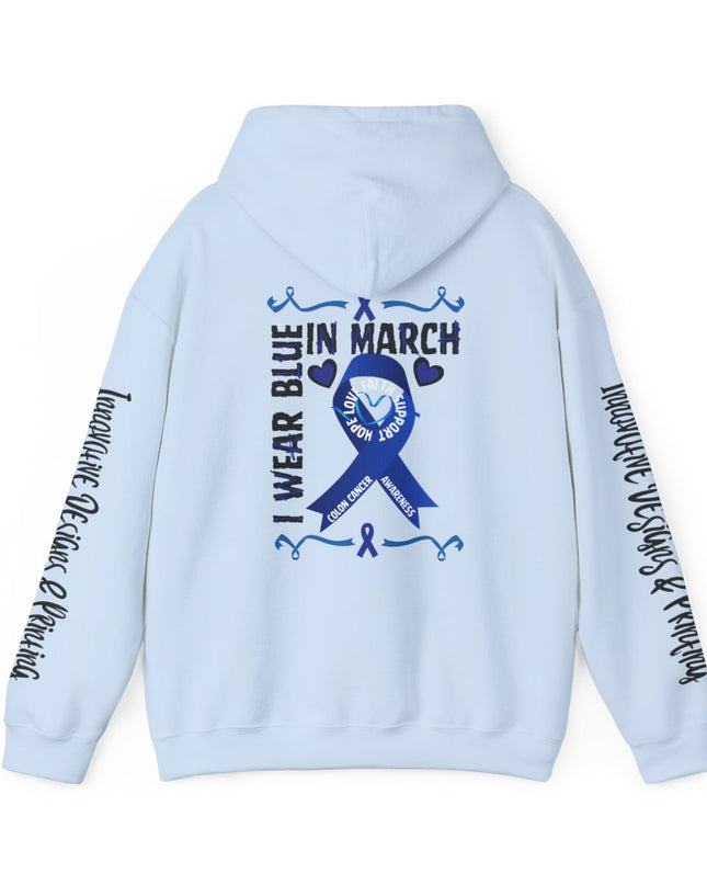 I Wear Blue In March - Colon Cancer Awareness - Unisex Heavy Blend Hoodie