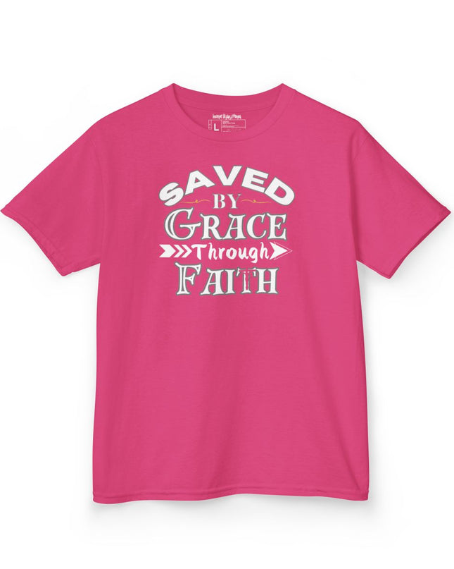 Saved By Grace Through Faith - Youth Gildan 5000B Heavy Cotton T-Shirt
