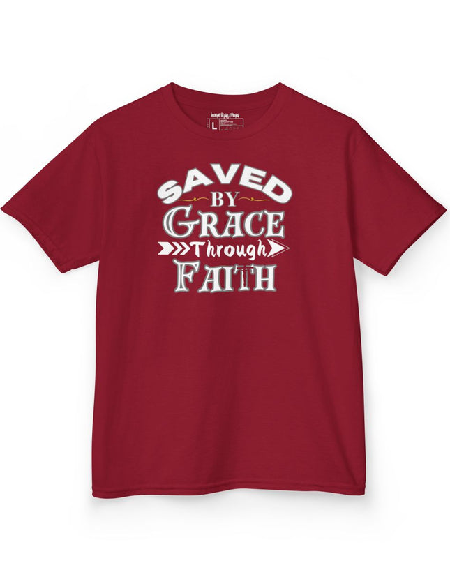 Saved By Grace Through Faith - Youth Gildan 5000B Heavy Cotton T-Shirt
