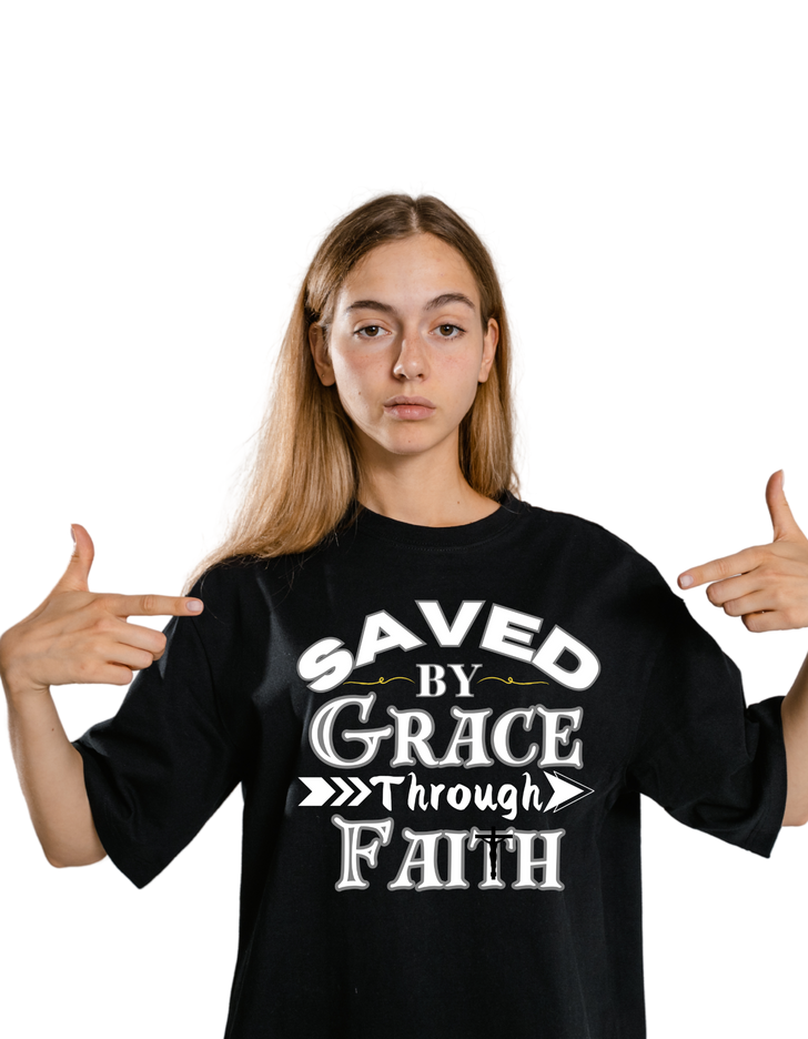 Saved By Grace Through Faith - Youth Gildan 5000B Heavy Cotton T-Shirt