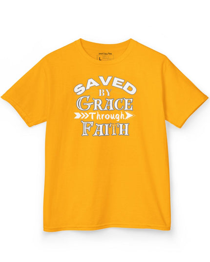 Saved By Grace Through Faith - Youth Gildan 5000B Heavy Cotton T-Shirt